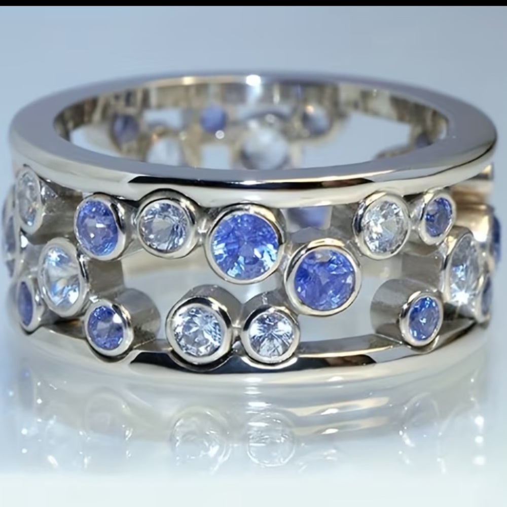 Anthropologie Silver Ring with Blue and White Stones